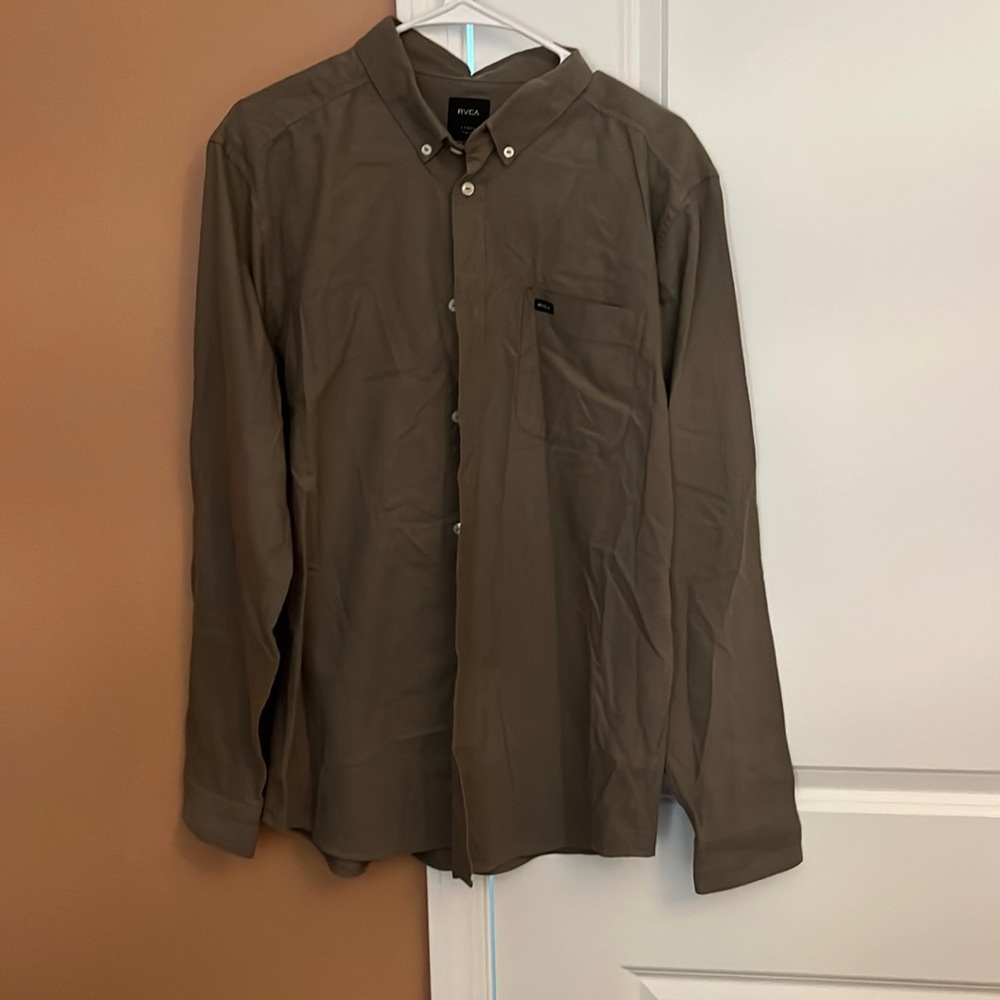 Mens dusty olive button up shirt